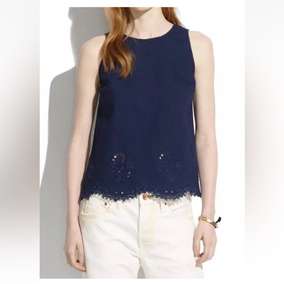 Madewell Iris Lace Denim Chambray Zippered Back Top Tank Size Small - Picture 2 of 11